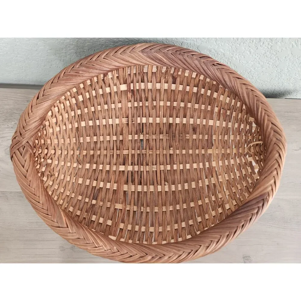 Handwoven Footed Oval Round Basket Natural Wicker Rustic Farmhouse Decor 12 Inch